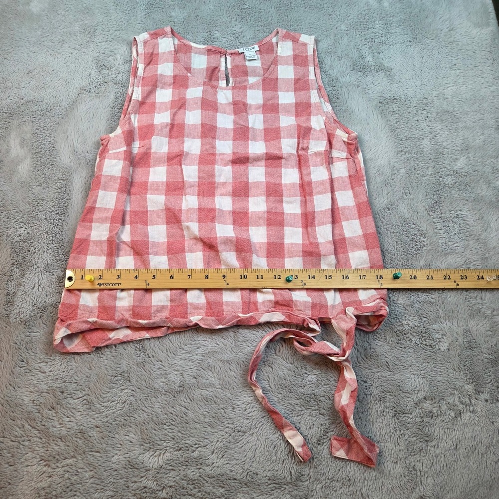 J.Crew Linen Cotton Blend Gingham Tank Top Womens Sz 8 Side Tie Pink White Check